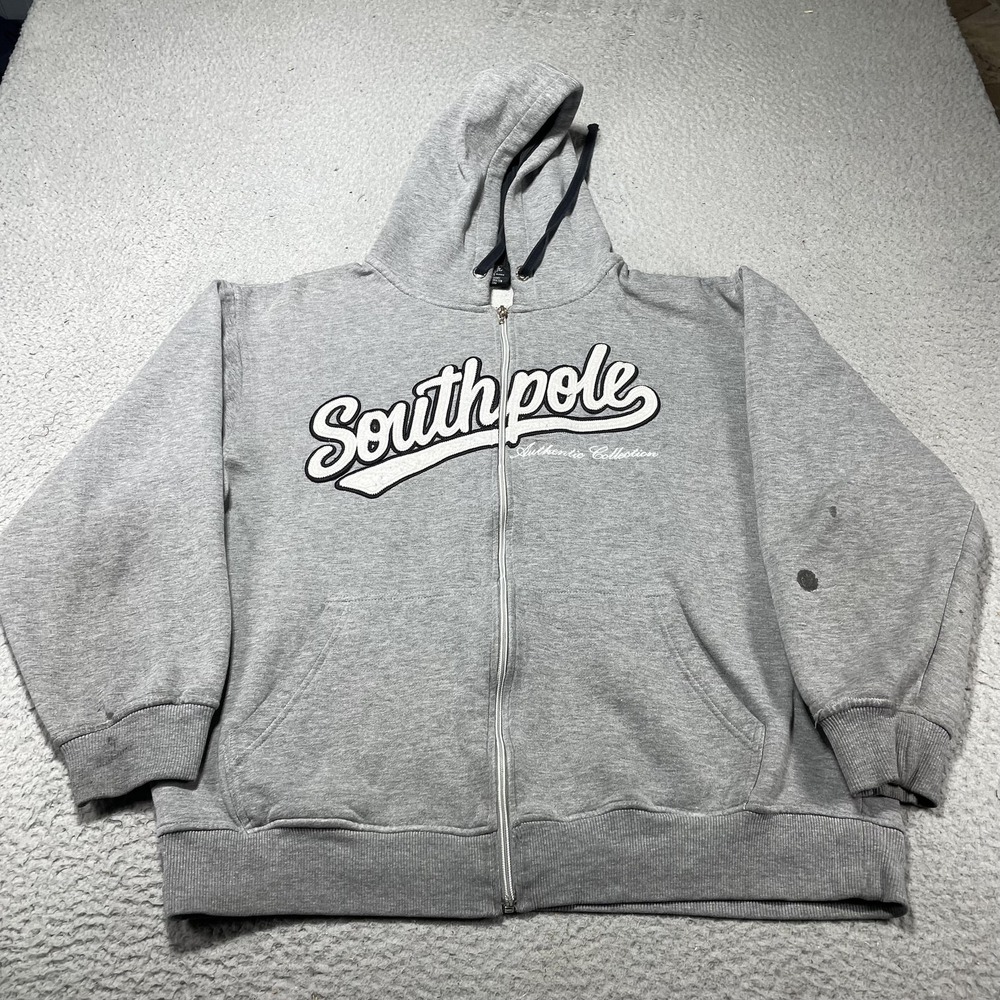 Southpole Hoodie Mens XL Gray Full Zip Southpole Script Logo Fleece Sweatshirt‎